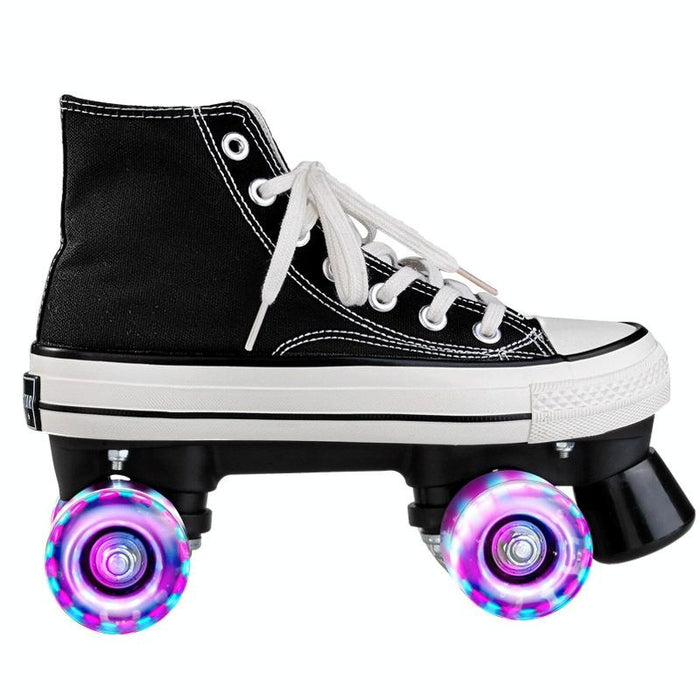 Flash Four-Wheel Canvas Double Row Roller Skating Shoes For Adult & Children - Size 40