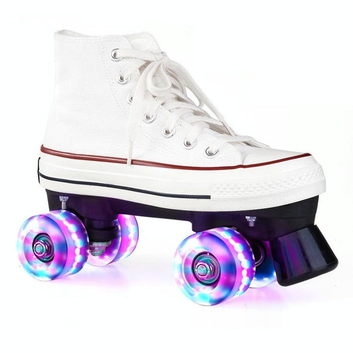 Flash Four-Wheel Canvas Double Row Roller Skating Shoes For Adult & Children - Size 40