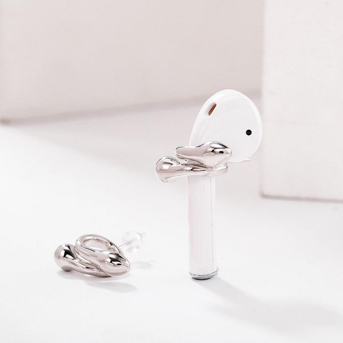 2 Pairs 925 Silver Needle Wireless Earphones Snake-Shaped Embrace Anti-Lost Earrings For Steel Colour