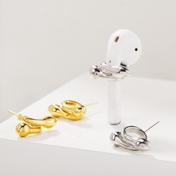 2 Pairs 925 Silver Needle Wireless Earphones Snake-Shaped Embrace Anti-Lost Earrings For Steel Colour