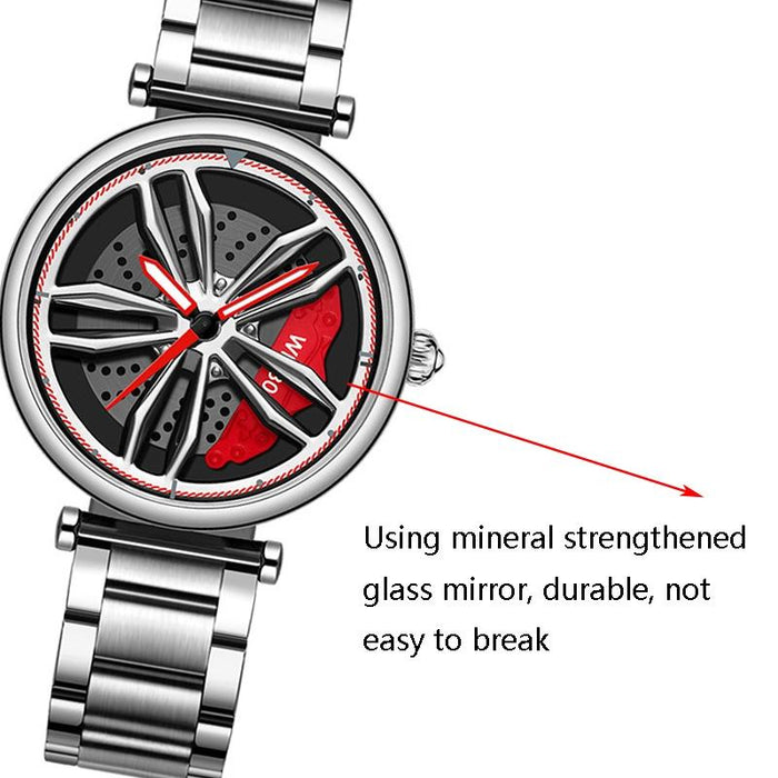 P1074 Cool Couple Steel Band Quartz Wheel Series Dial Women Watch