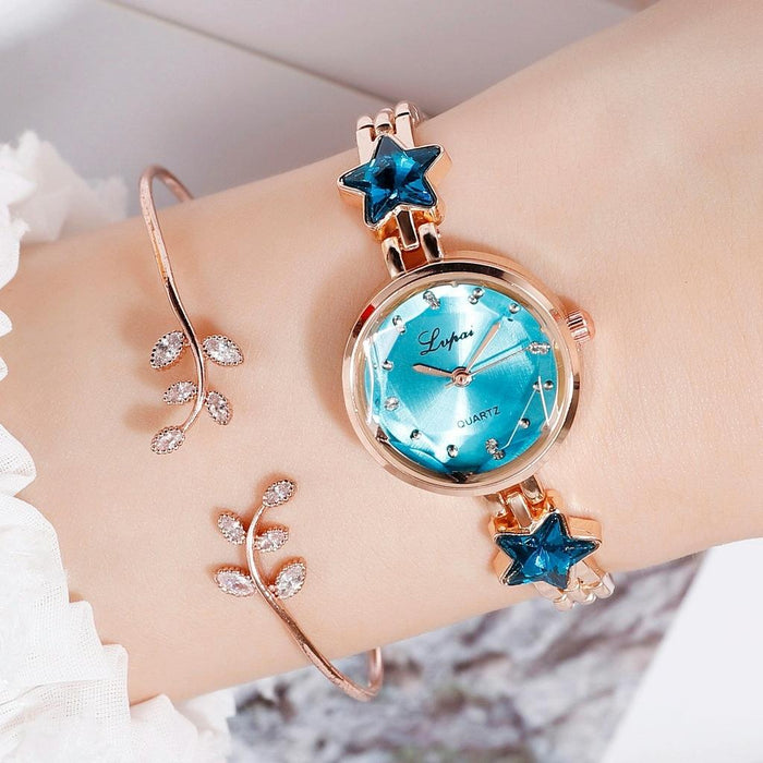 P866 Diamond Five-Pointed Star Bracelet Women Alloy Quartz Watch