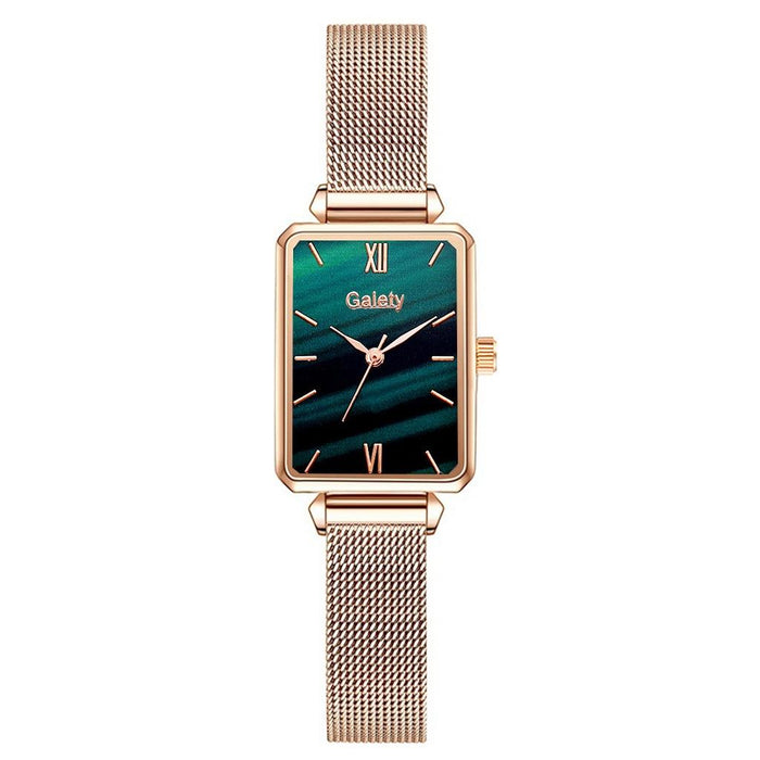 G690 Retractable Magnet Buckle Women Mesh Belt Small Square Dial Bracelet Watch