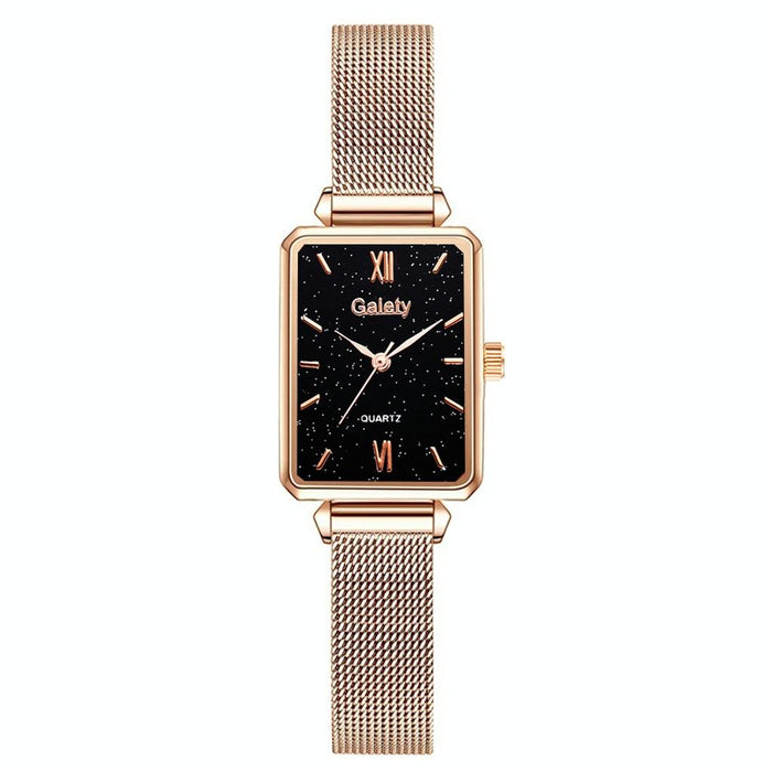 G690 Retractable Magnet Buckle Women Mesh Belt Small Square Dial Bracelet Watch