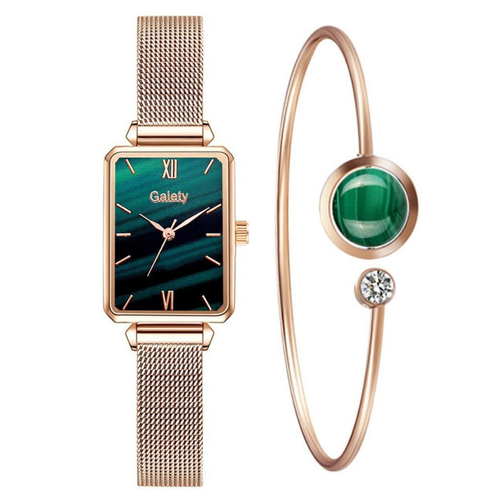 G690 Retractable Magnet Buckle Women Mesh Belt Small Square Dial Bracelet Watch