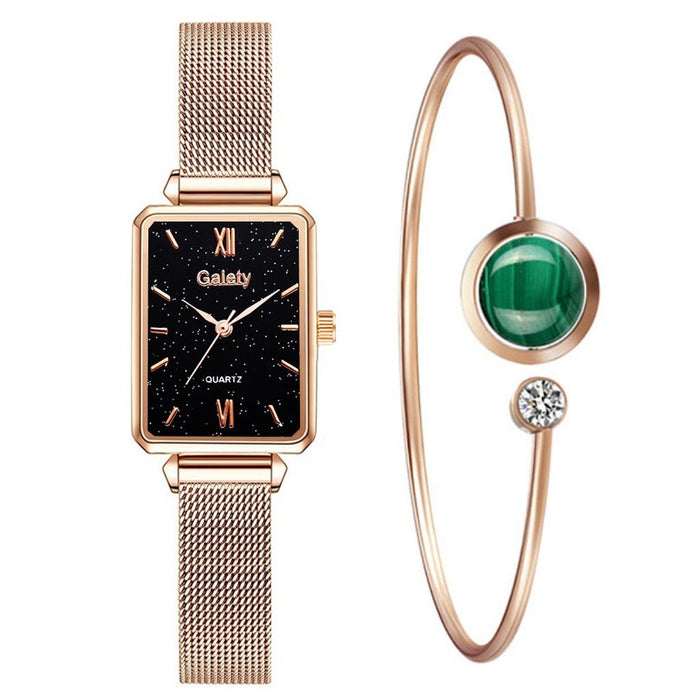 G690 Retractable Magnet Buckle Women Mesh Belt Small Square Dial Bracelet Watch