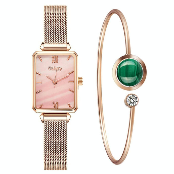 G690 Retractable Magnet Buckle Women Mesh Belt Small Square Dial Bracelet Watch