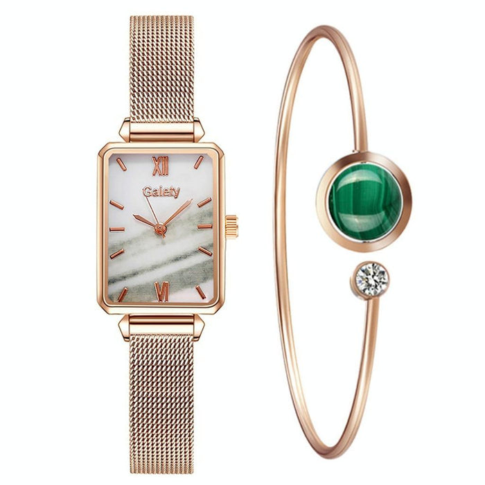 G690 Retractable Magnet Buckle Women Mesh Belt Small Square Dial Bracelet Watch