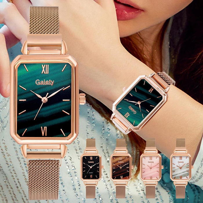 G690 Retractable Magnet Buckle Women Mesh Belt Small Square Dial Bracelet Watch