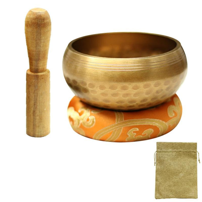 Buddha Sound Bowl Yoga Meditation Copper Bowl - Size Diameter 8.5Cm With Mat & Wooden Stick & Linen Bag