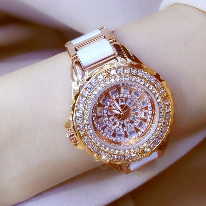 Fa1490 Women Diamond-Set Ceramic Strap Watch Rose Gold