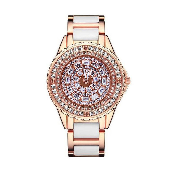 Fa1490 Women Diamond-Set Ceramic Strap Watch Rose Gold