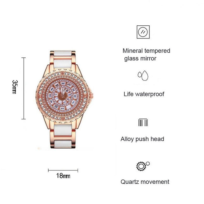 Fa1490 Women Diamond-Set Ceramic Strap Watch Rose Gold