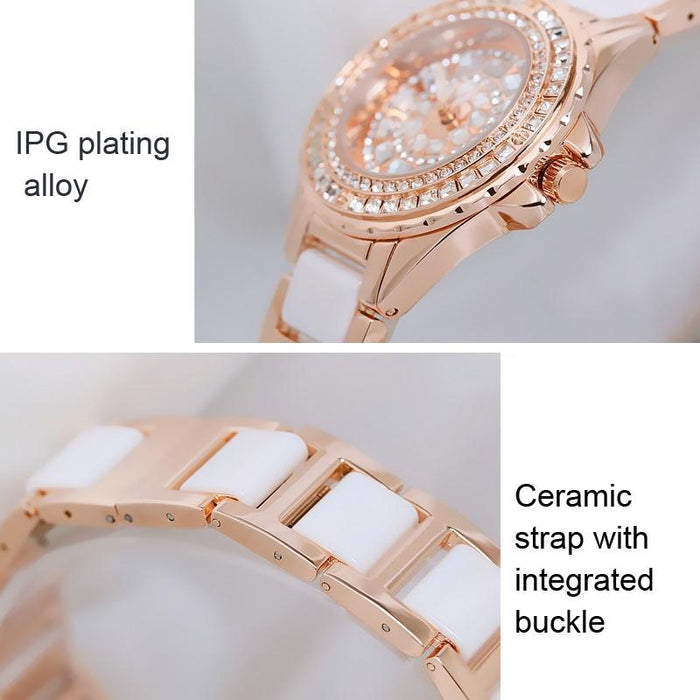 Fa1490 Women Diamond-Set Ceramic Strap Watch Rose Gold