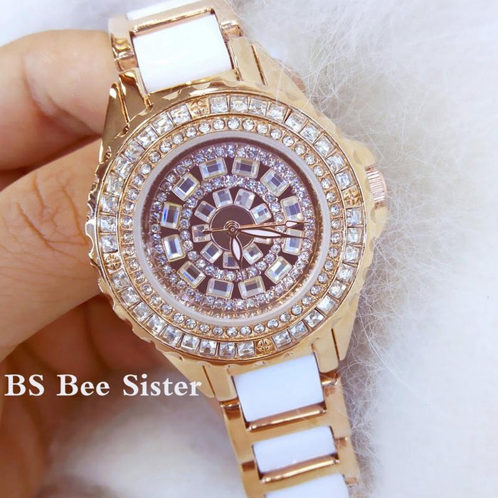 Fa1490 Women Diamond-Set Ceramic Strap Watch Rose Gold