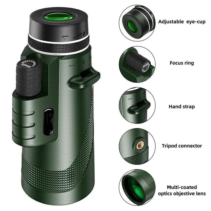 40X60 Outdoor Night Vision High Power Hd Monocular Standard & Universal Clip & Tripod