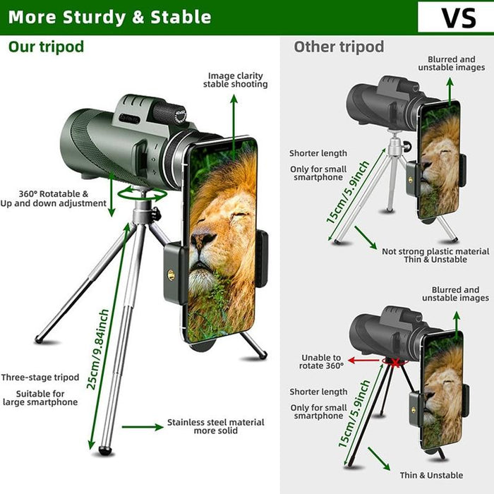 40X60 Outdoor Night Vision High Power Hd Monocular Standard & Universal Clip & Tripod