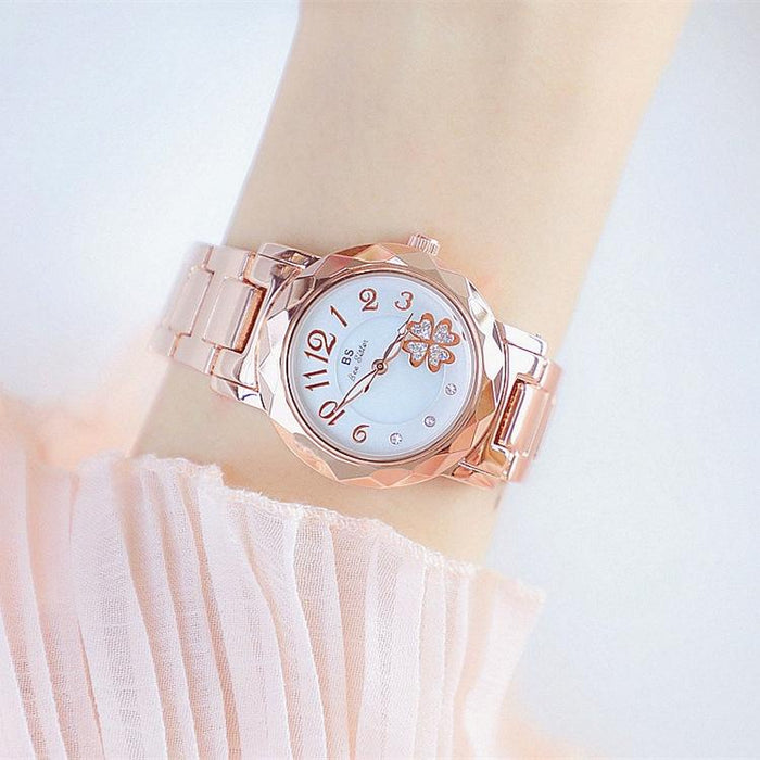 Fa1481 Flower Embellished Women Alloy Wrist Watch