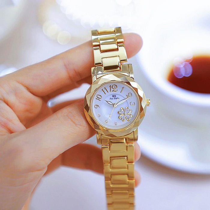 Fa1481 Flower Embellished Women Alloy Wrist Watch