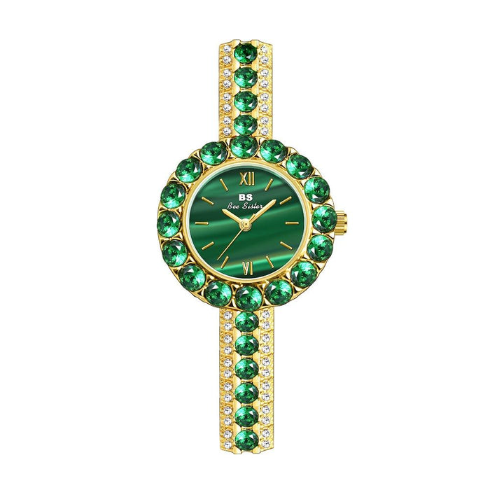 Fa1698 Women Simple Temperament Retro Malachite Texture Small Green Watch