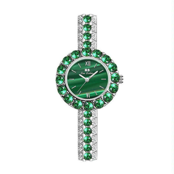 Fa1698 Women Simple Temperament Retro Malachite Texture Small Green Watch