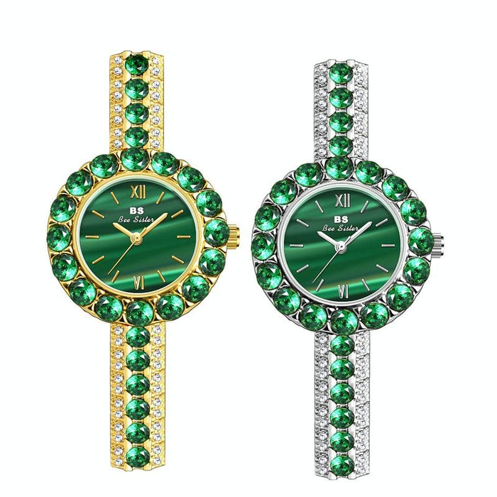 Fa1698 Women Simple Temperament Retro Malachite Texture Small Green Watch