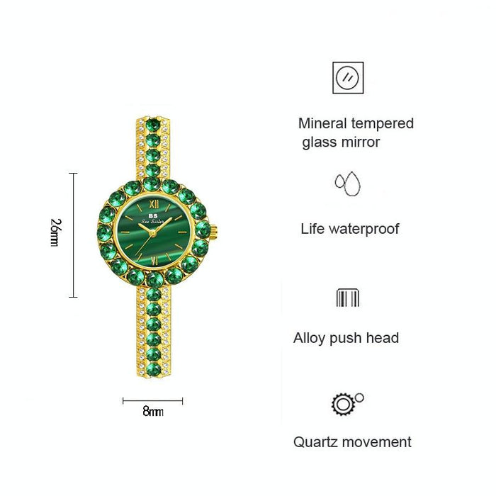 Fa1698 Women Simple Temperament Retro Malachite Texture Small Green Watch