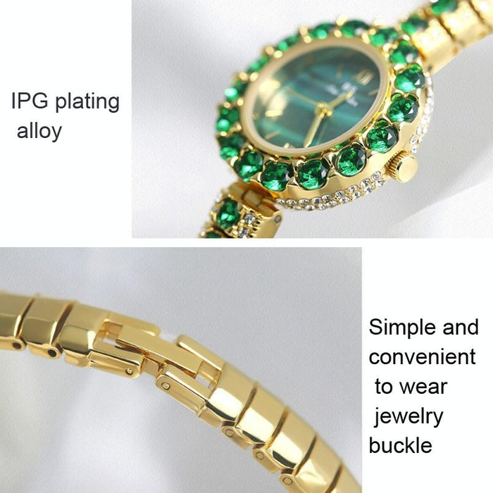 Fa1698 Women Simple Temperament Retro Malachite Texture Small Green Watch