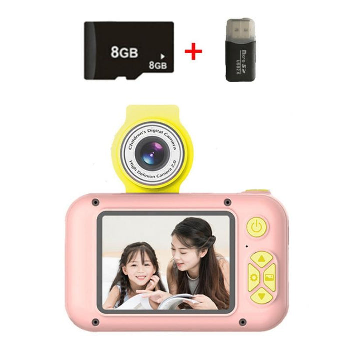 X101 Mini Hd Lens Reversible Child Camera - Pink & 8G & Card Reader