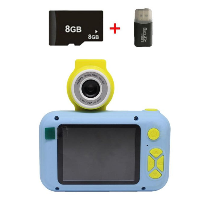 X101 Mini Hd Lens Reversible Child Camera - Blue & 8G & Card Reader