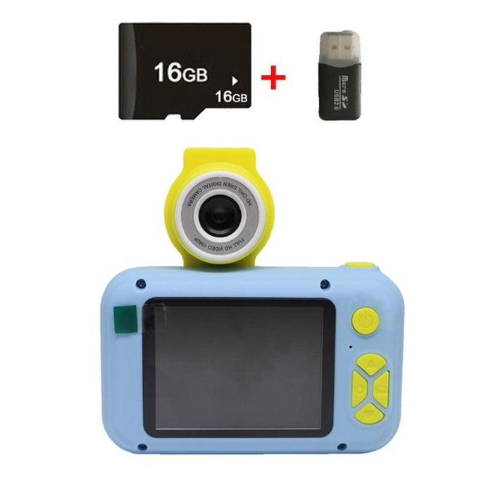 X101 Mini Hd Lens Reversible Child Camera - Blue & 16G & Card Reader