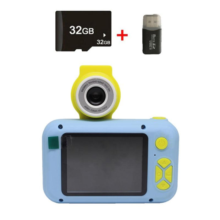 X101 Mini Hd Lens Reversible Child Camera - Blue & 32G & Card Reader