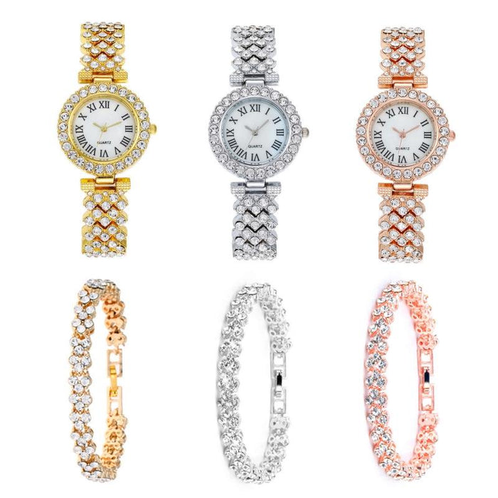 Roman Pattern Diamond Women Quartz Watch Silver