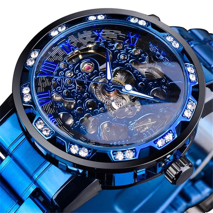 Winner Leisure Skeleton Diamond Luminous Pointer Men Manual Mechanical Watch