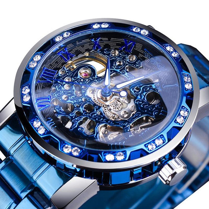 Winner Leisure Skeleton Diamond Luminous Pointer Men Manual Mechanical Watch