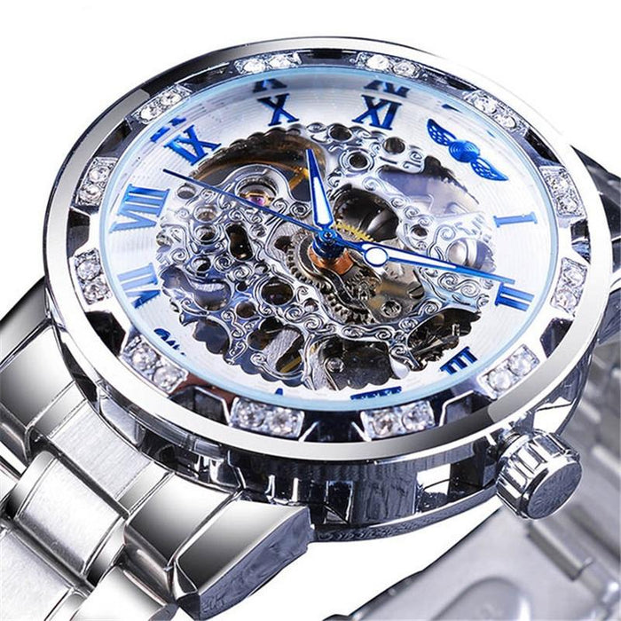 Winner Leisure Skeleton Diamond Luminous Pointer Men Manual Mechanical Watch