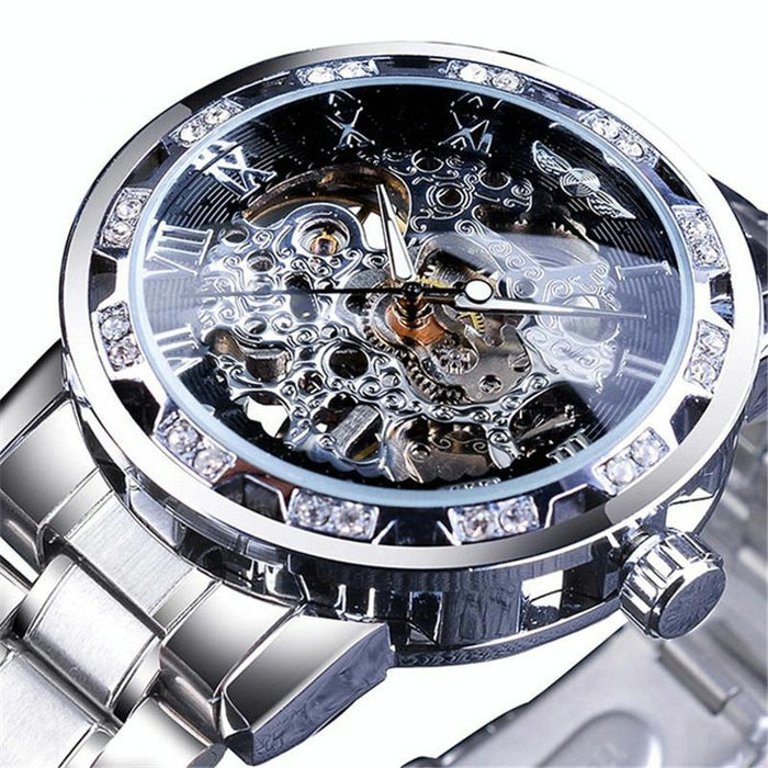 Winner Leisure Skeleton Diamond Luminous Pointer Men Manual Mechanical Watch