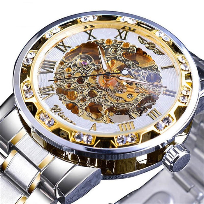 Winner Leisure Skeleton Diamond Luminous Pointer Men Manual Mechanical Watch