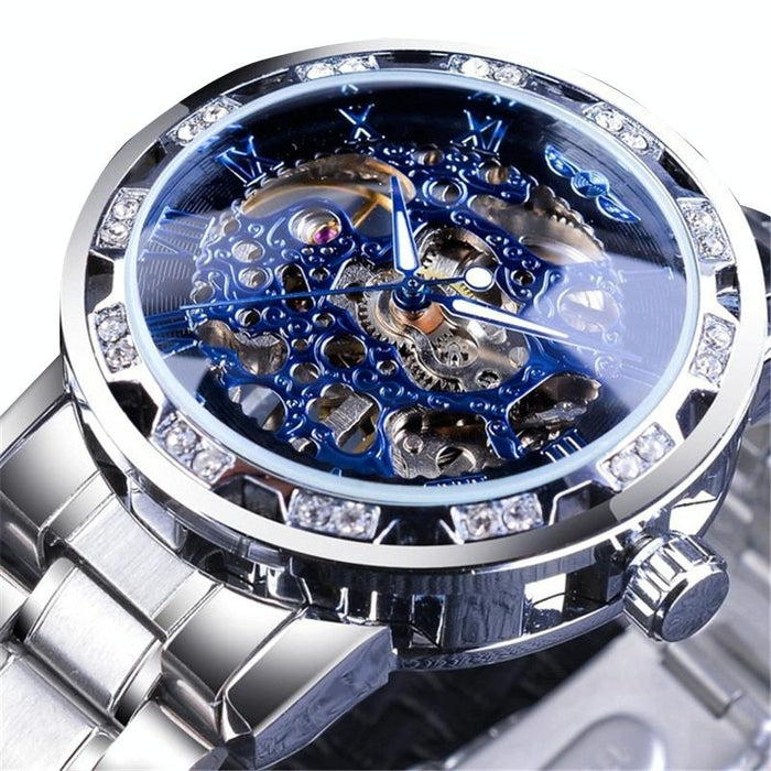 Winner Leisure Skeleton Diamond Luminous Pointer Men Manual Mechanical Watch