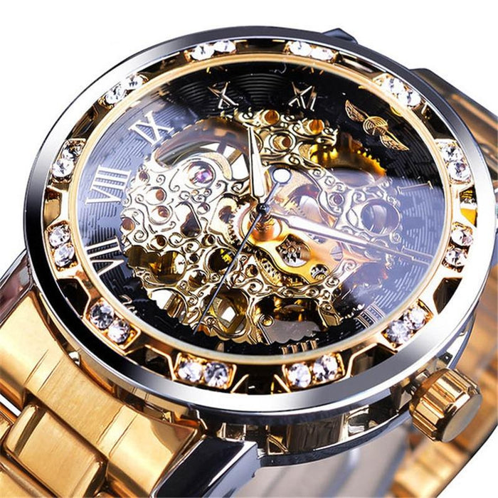 Winner Leisure Skeleton Diamond Luminous Pointer Men Manual Mechanical Watch