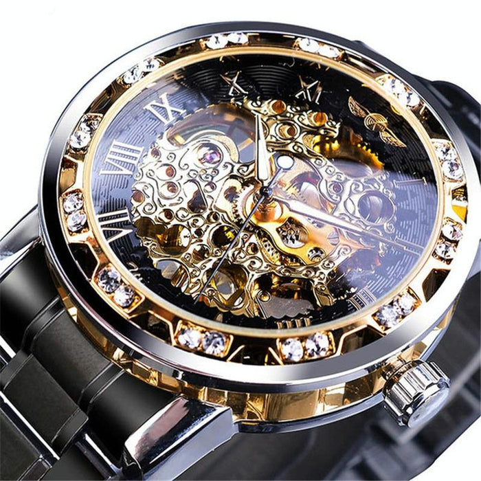 Winner Leisure Skeleton Diamond Luminous Pointer Men Manual Mechanical Watch