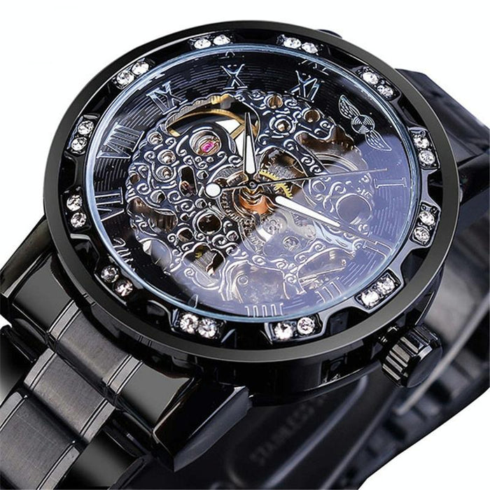 Winner Leisure Skeleton Diamond Luminous Pointer Men Manual Mechanical Watch