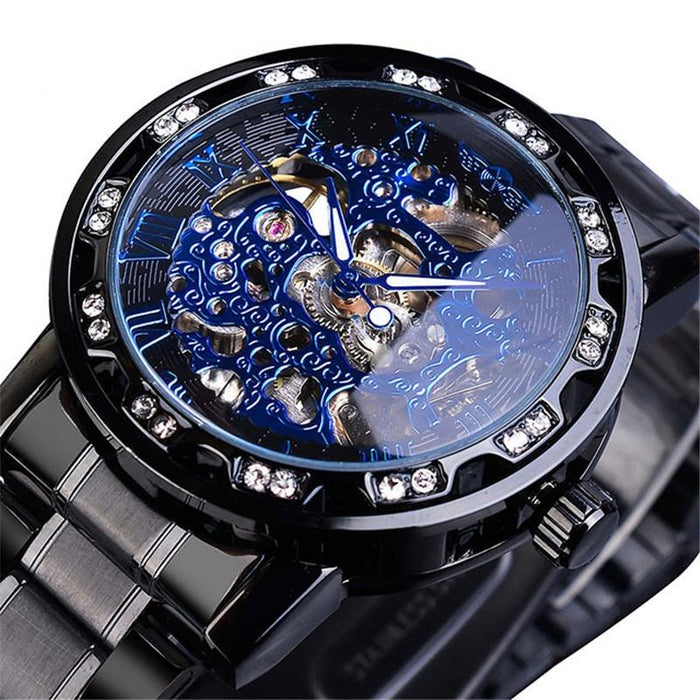 Winner Leisure Skeleton Diamond Luminous Pointer Men Manual Mechanical Watch