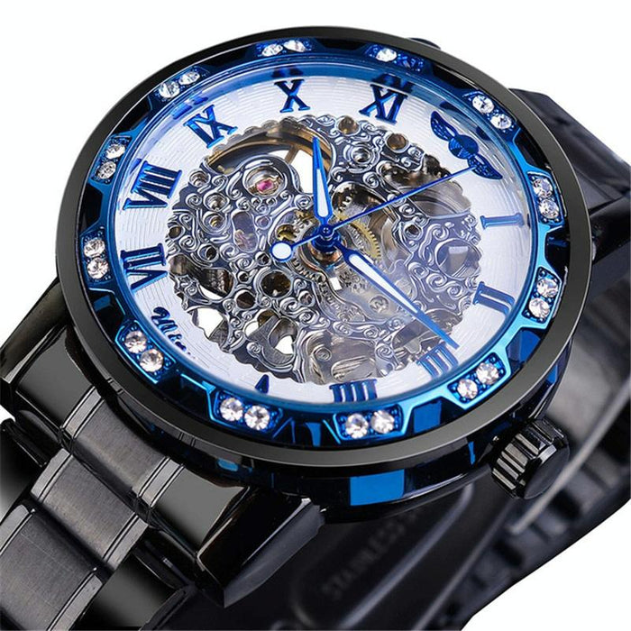 Winner Leisure Skeleton Diamond Luminous Pointer Men Manual Mechanical Watch