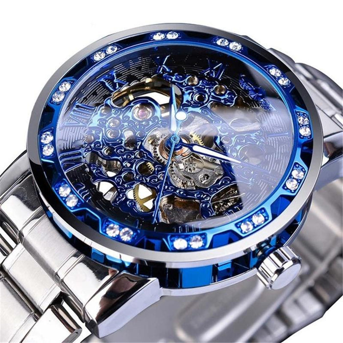 Winner Leisure Skeleton Diamond Luminous Pointer Men Manual Mechanical Watch