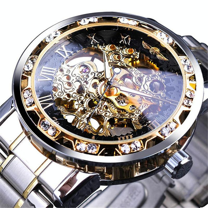 Winner Leisure Skeleton Diamond Luminous Pointer Men Manual Mechanical Watch