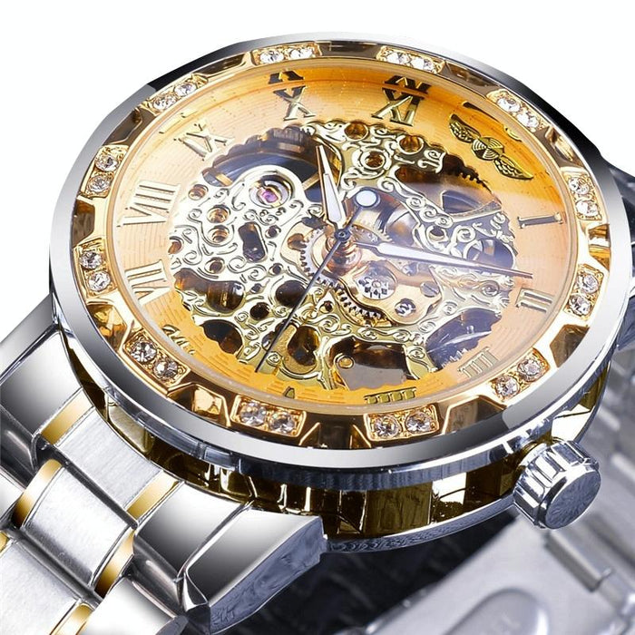 Winner Leisure Skeleton Diamond Luminous Pointer Men Manual Mechanical Watch