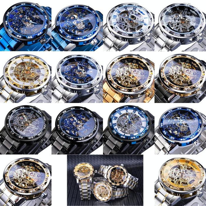 Winner Leisure Skeleton Diamond Luminous Pointer Men Manual Mechanical Watch