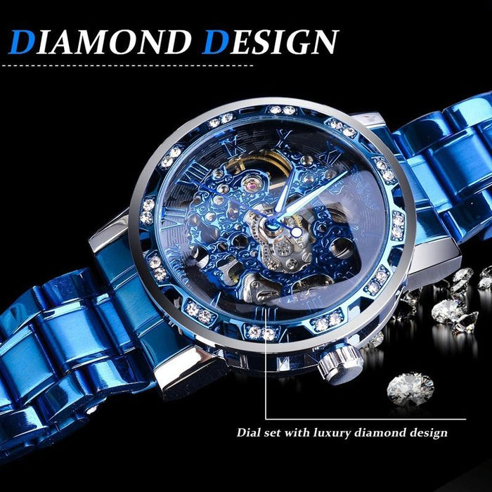 Winner Leisure Skeleton Diamond Luminous Pointer Men Manual Mechanical Watch