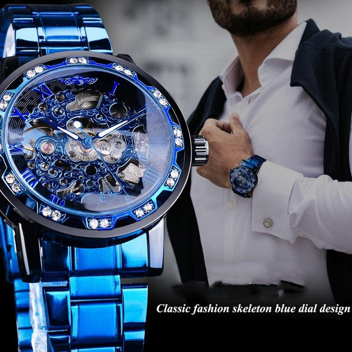 Winner Leisure Skeleton Diamond Luminous Pointer Men Manual Mechanical Watch